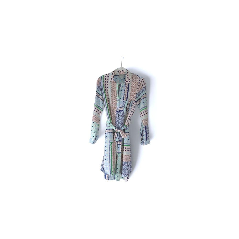 Maeve Anthropologie Mixed Print Patchwork Shirt Dress Blue Green Geometric Small